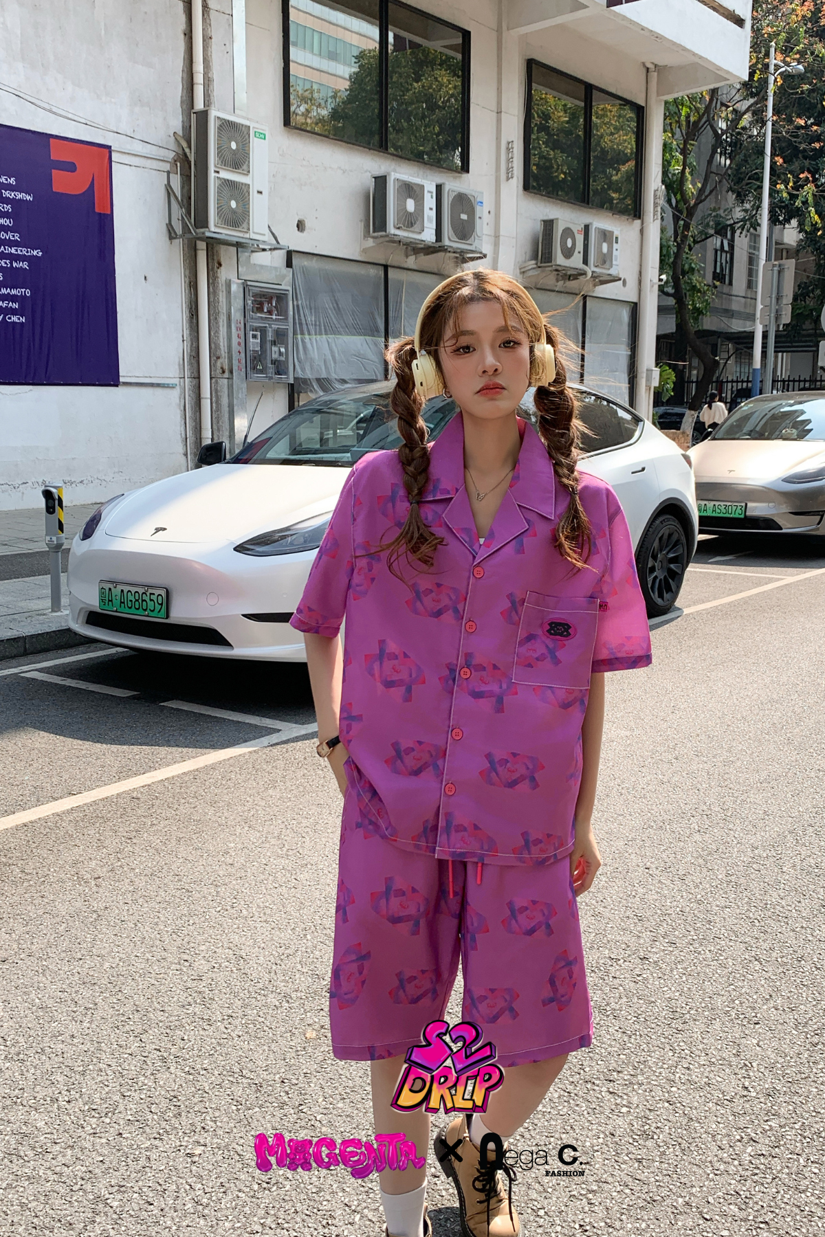 MxN S2 Magenta Bear Shirt + Shorts Set|Purple|