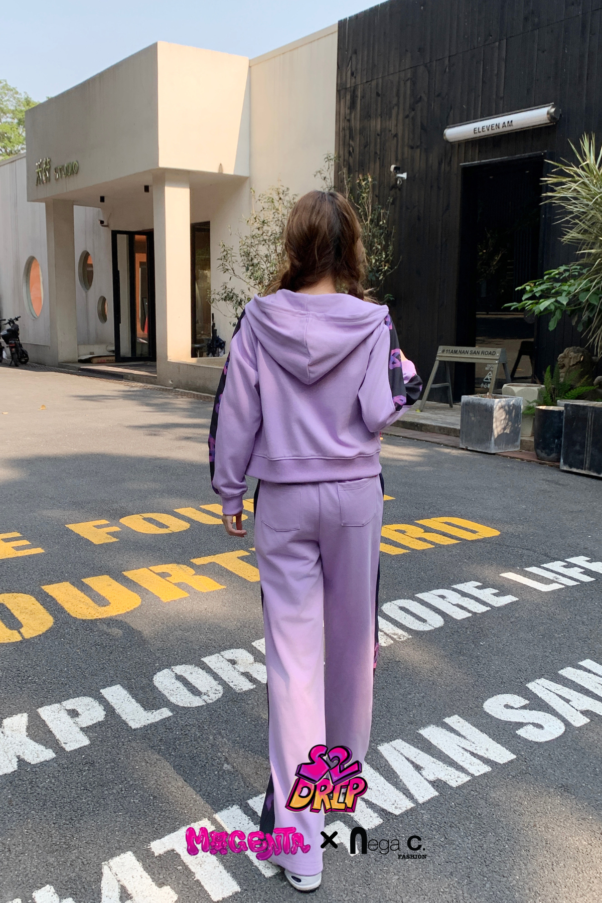 MXN fabric stitching fitted zipped hoodie|Purple|
