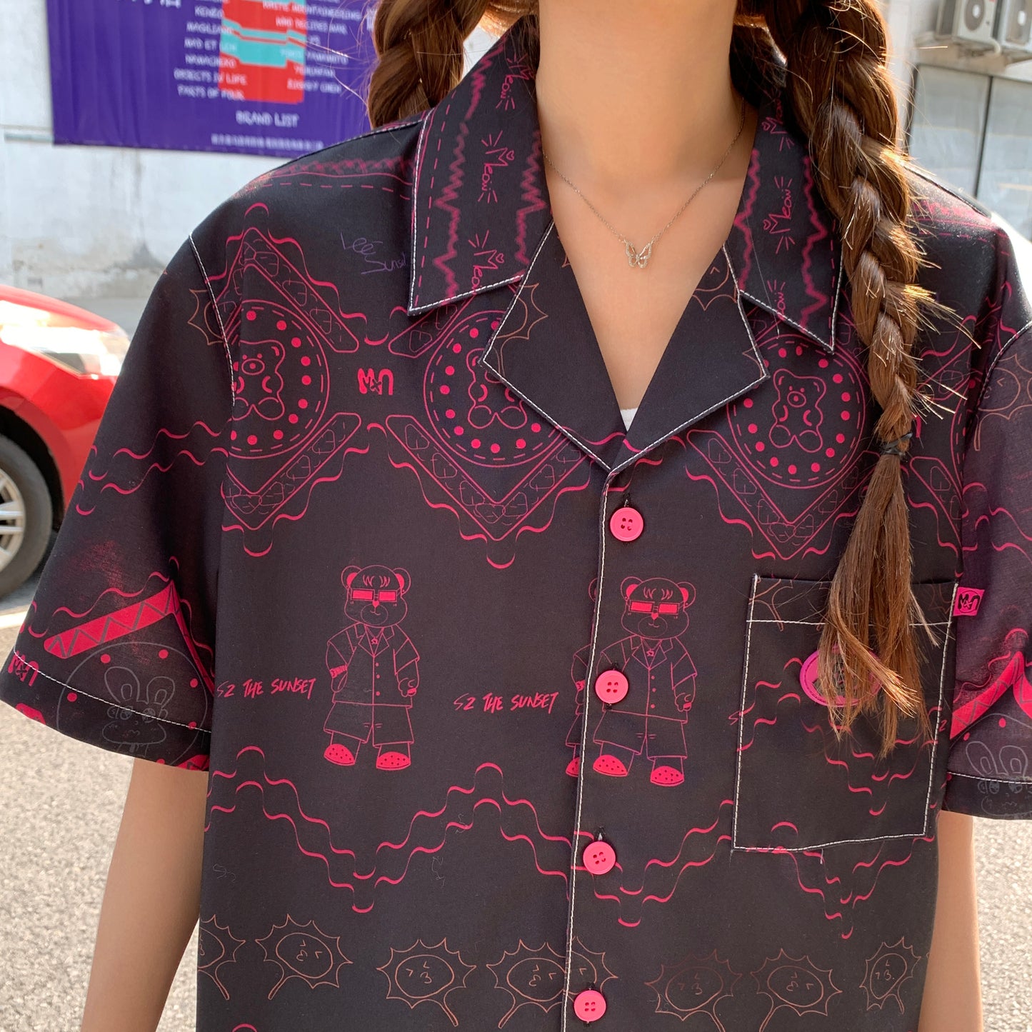 MxN S2 Magenta Bear Shirt + Trousers Set| Black|