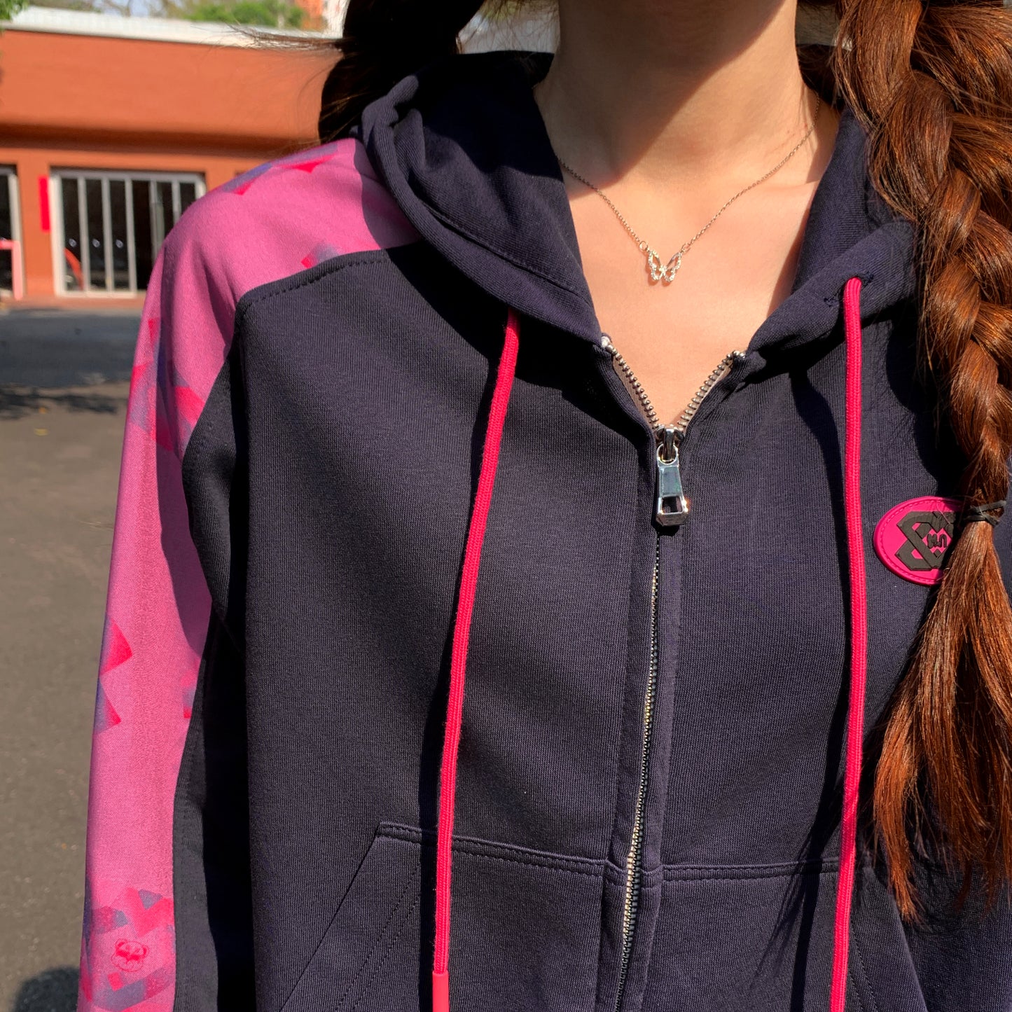 MXN fabric stitching fitted zipped hoodie|Navy|