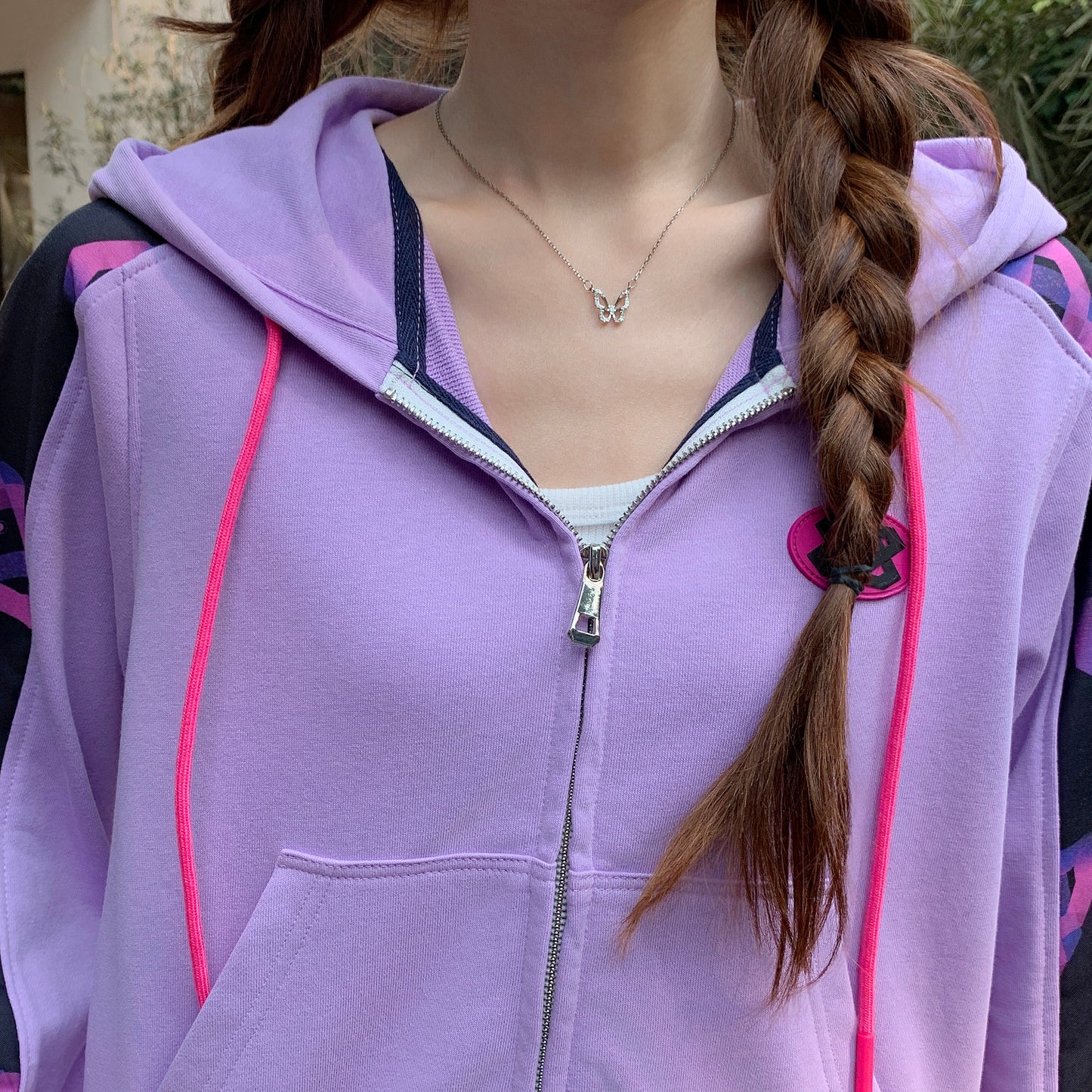 MXN fabric stitching fitted zipped hoodie|Purple|