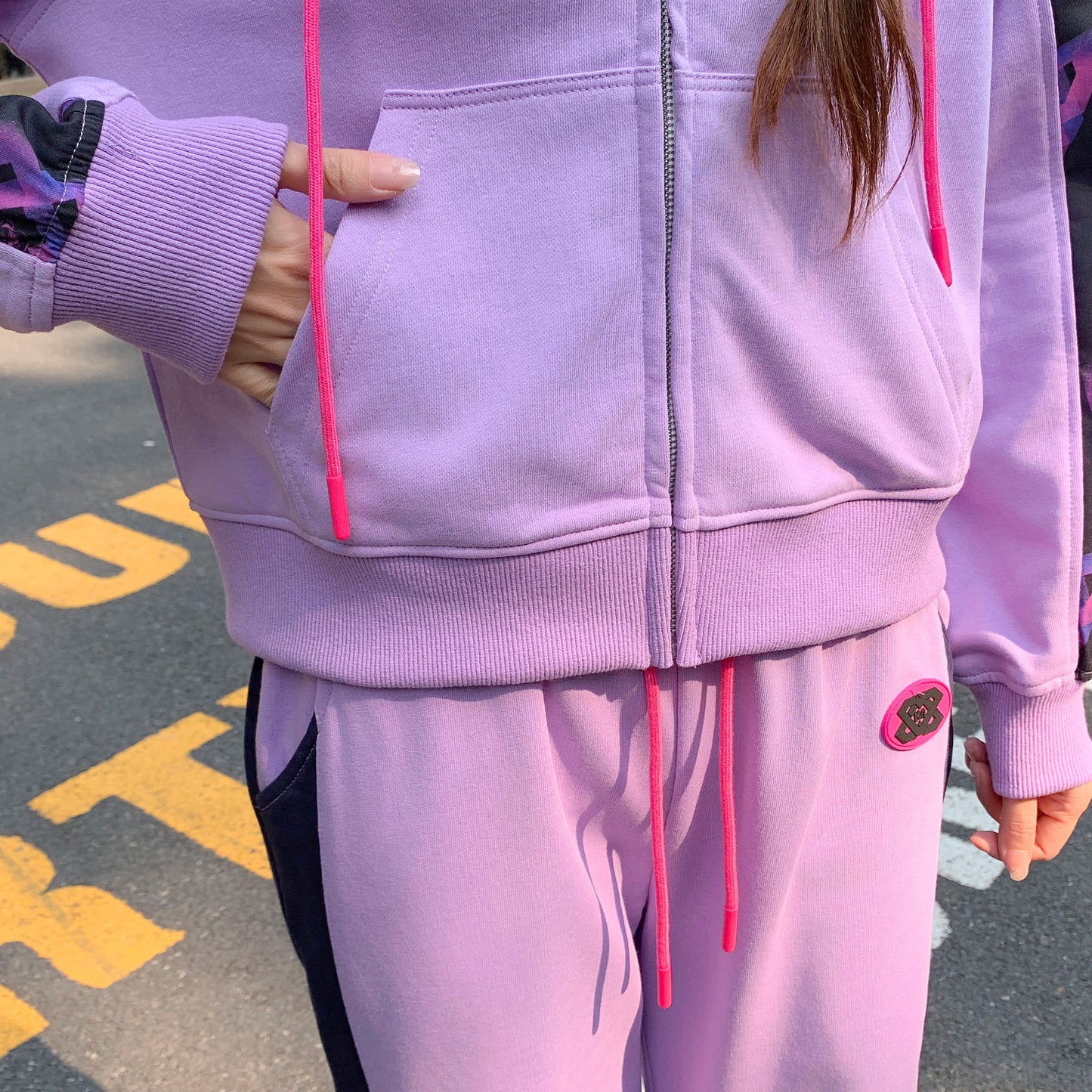MXN fabric stitching fitted zipped hoodie|Purple|
