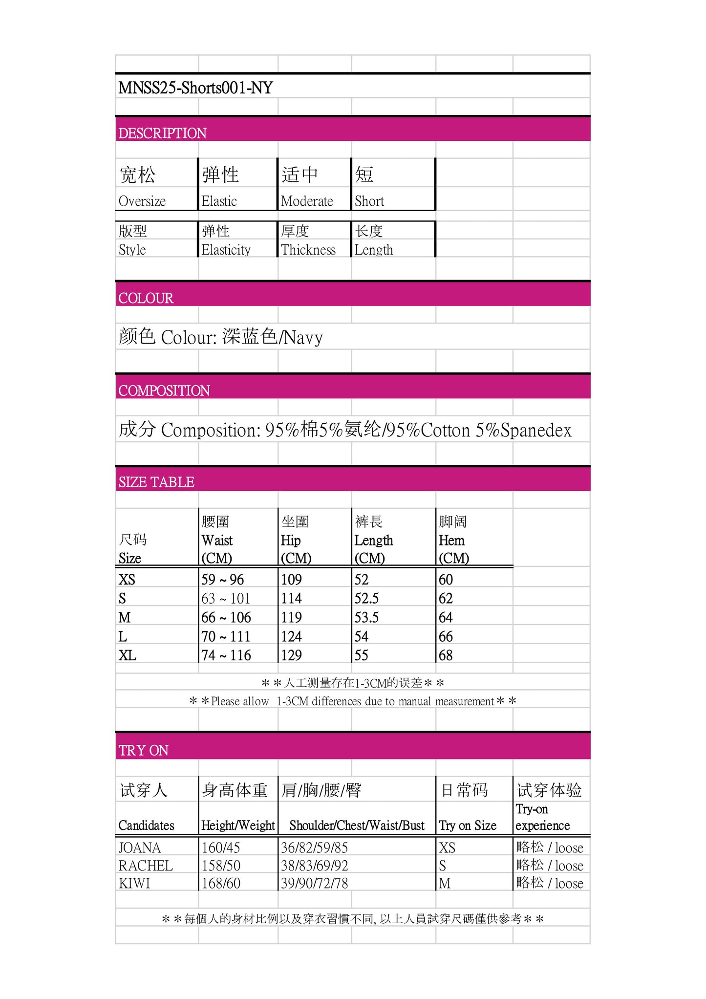 MxN fabric stitching Shorts|Navy|