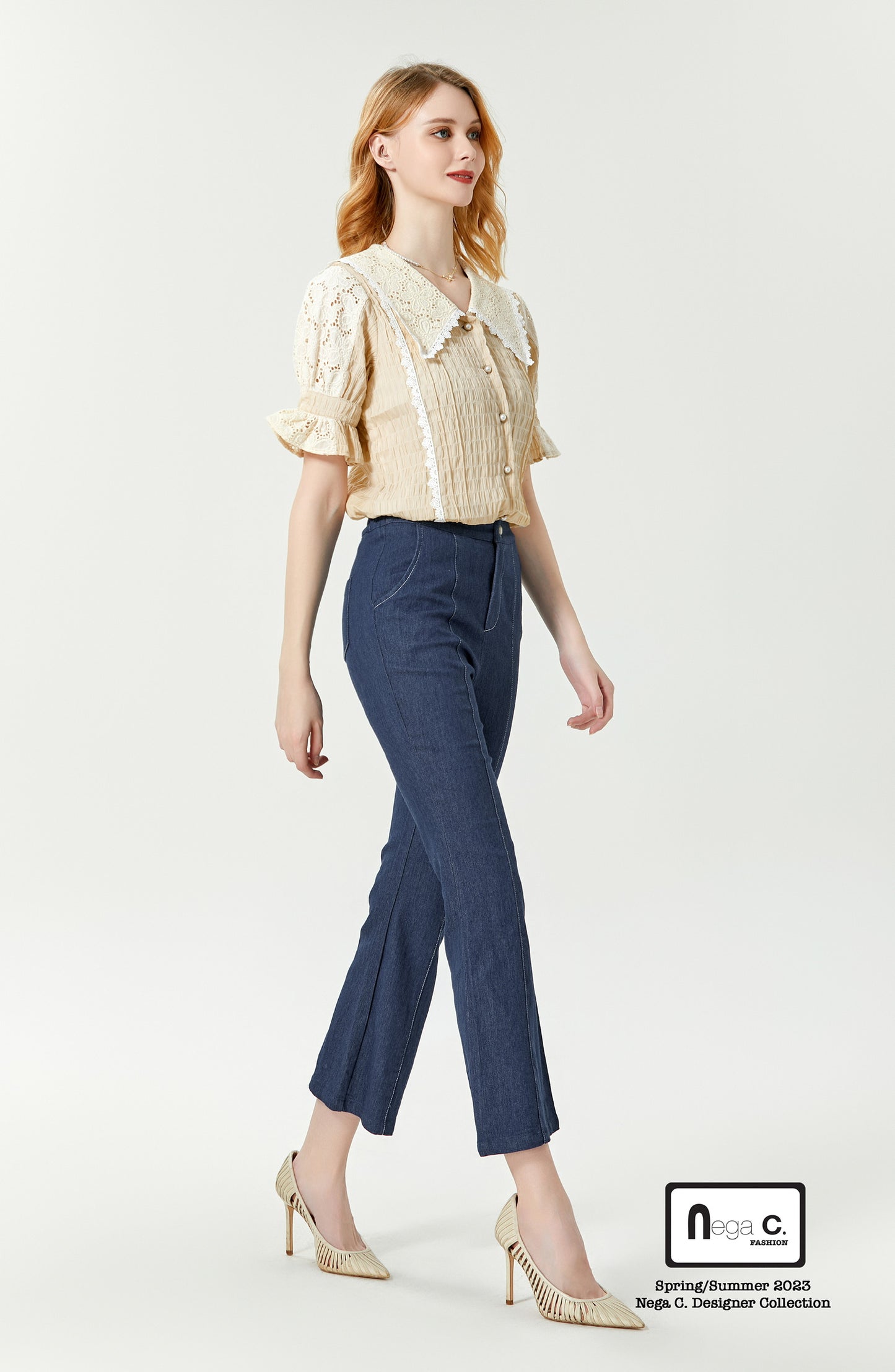 Nega C. Retro Patchwork Lace Shirt | แอปริคอท | มีซับใน