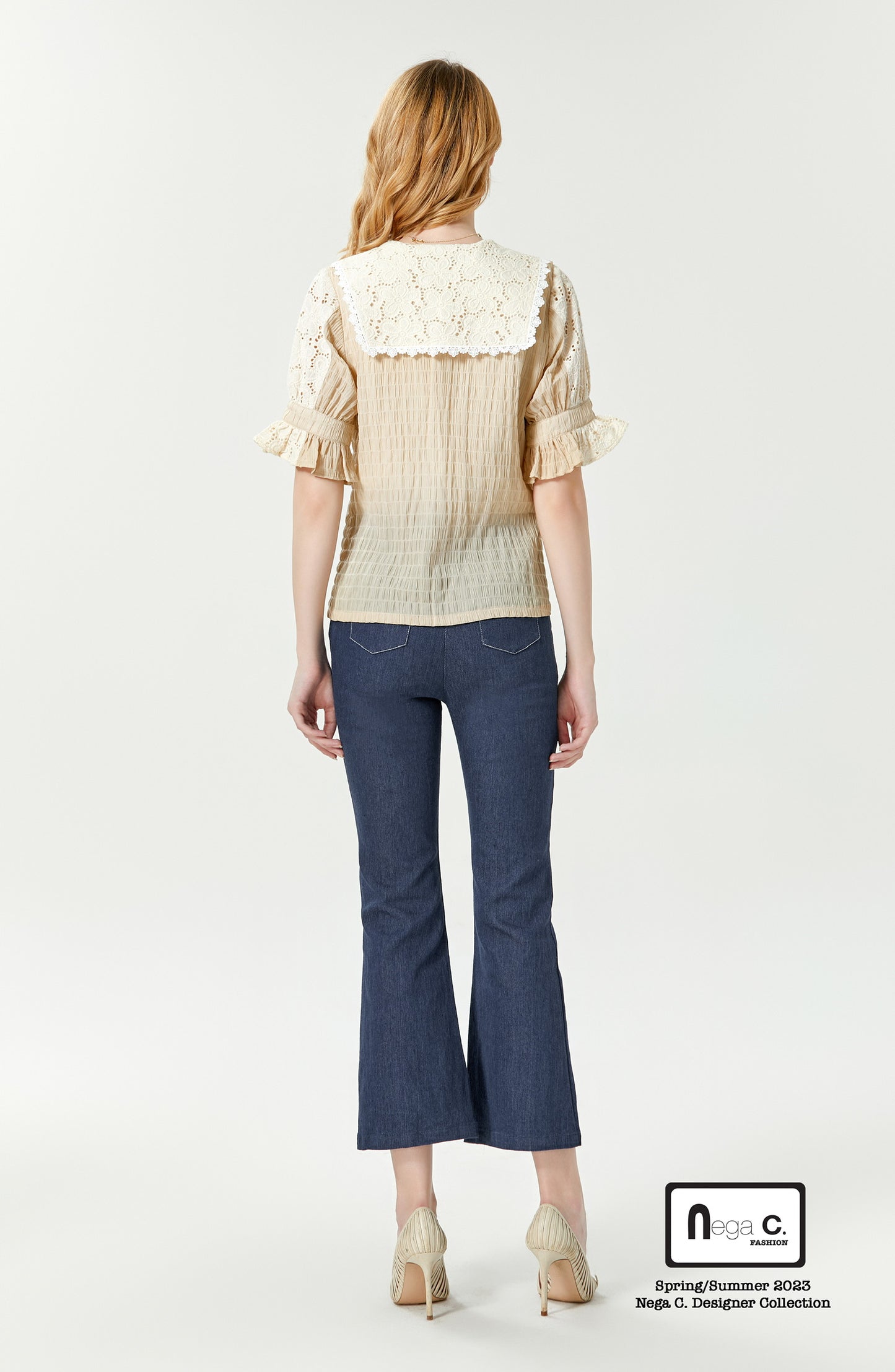 Nega C. Retro Patchwork Lace Shirt | แอปริคอท | มีซับใน