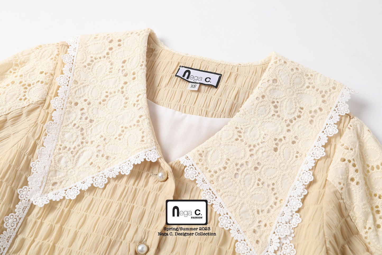 Nega C. Retro Patchwork Lace Shirt | แอปริคอท | มีซับใน