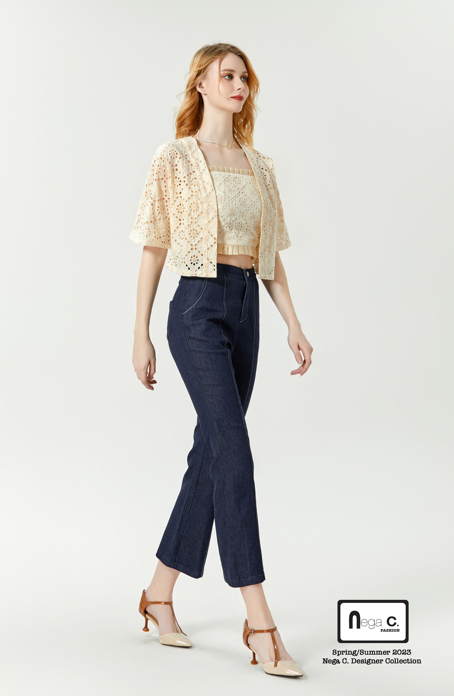 Nega C. เสื้อสายเดี่ยวลูกไม้ + เสื้อแจ็คเก็ตทูพีซ | สีแอปริคอท | มีซับใน