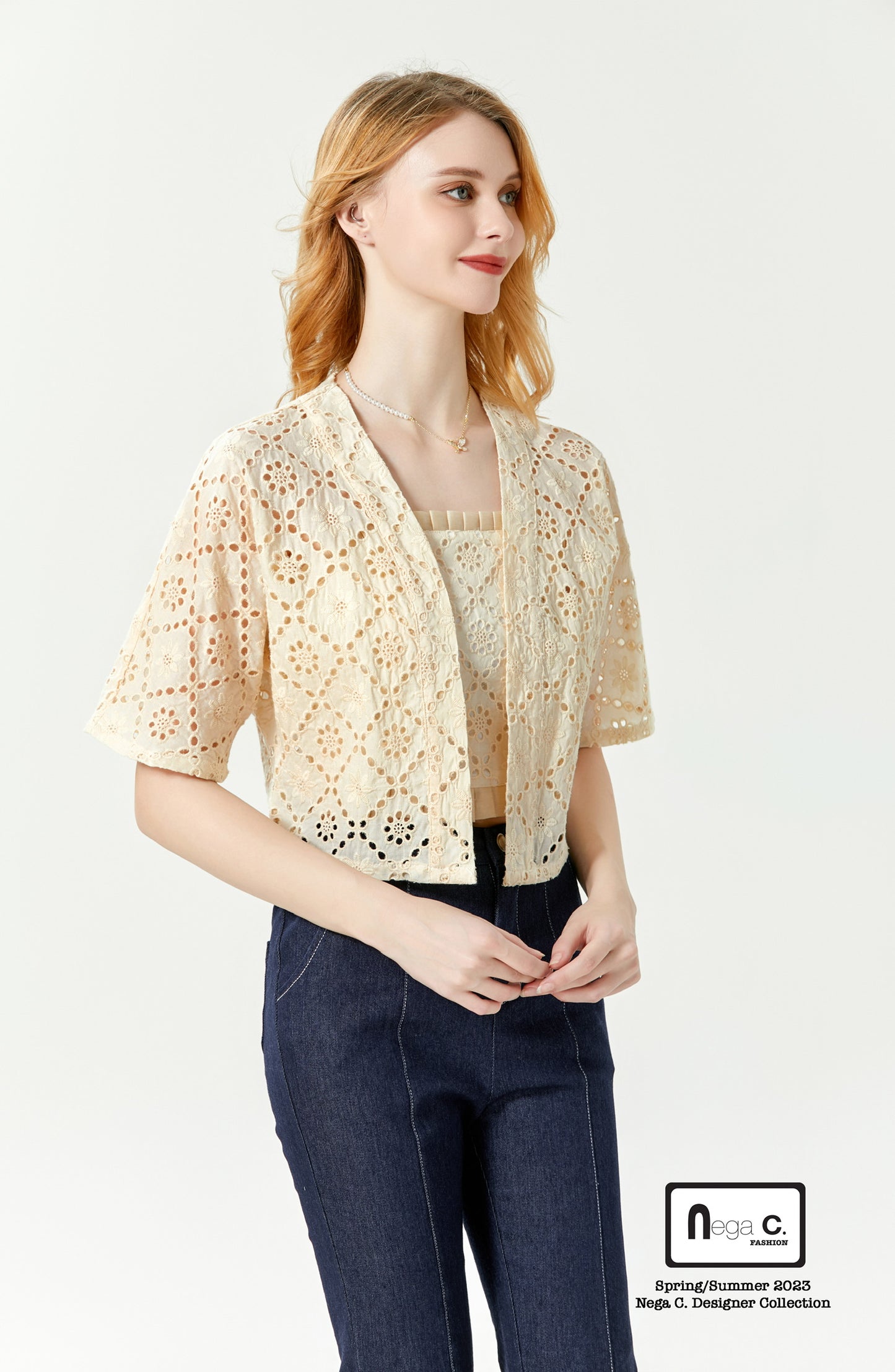 Nega C. เสื้อสายเดี่ยวลูกไม้ + เสื้อแจ็คเก็ตทูพีซ | สีแอปริคอท | มีซับใน