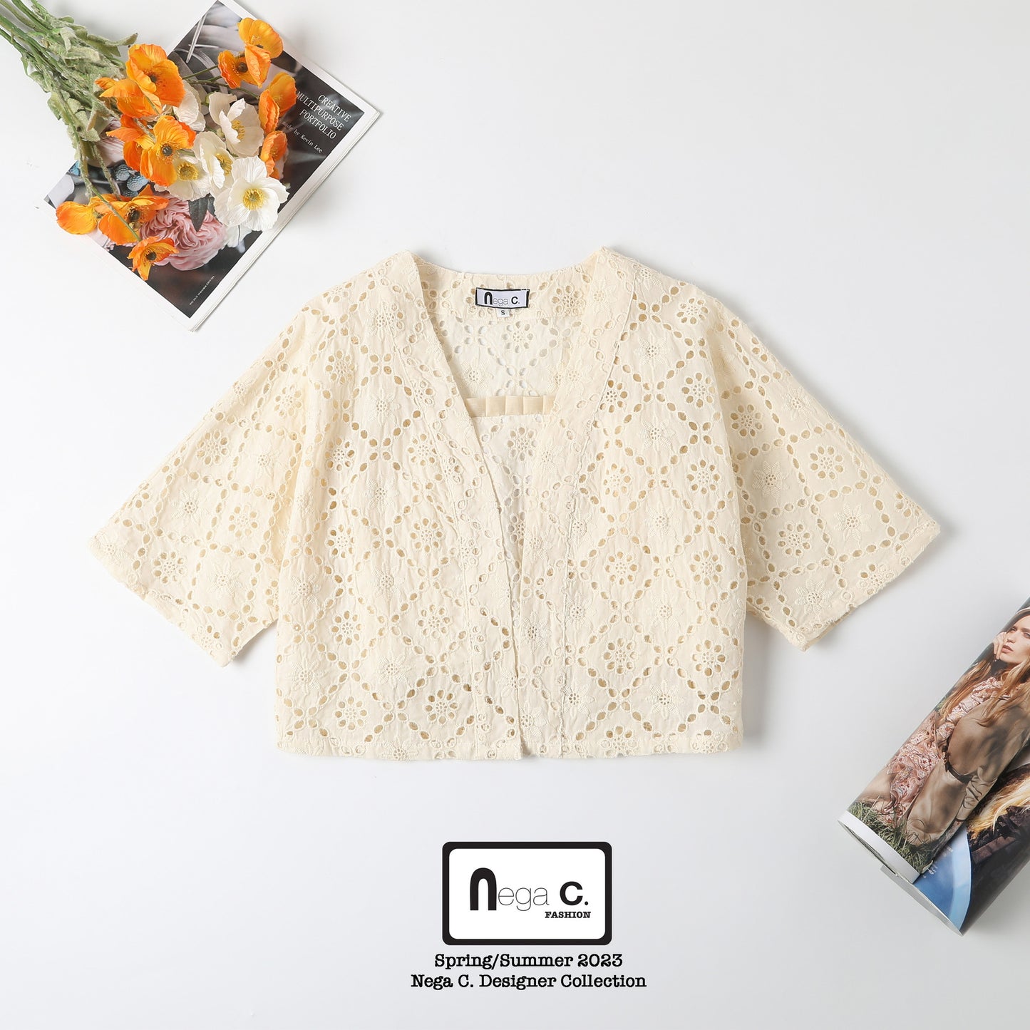 Nega C. เสื้อสายเดี่ยวลูกไม้ + เสื้อแจ็คเก็ตทูพีซ | สีแอปริคอท | มีซับใน