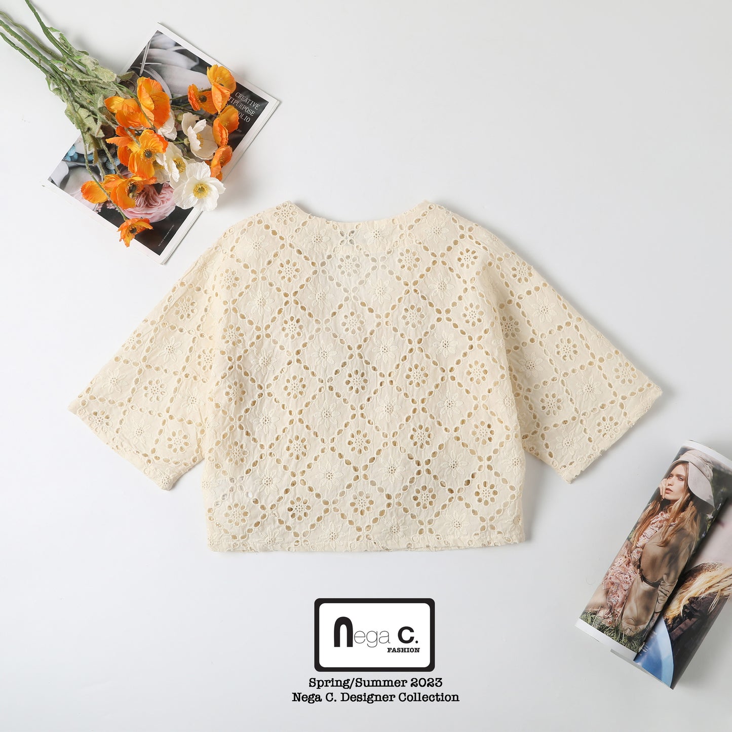 Nega C. เสื้อสายเดี่ยวลูกไม้ + เสื้อแจ็คเก็ตทูพีซ | สีแอปริคอท | มีซับใน