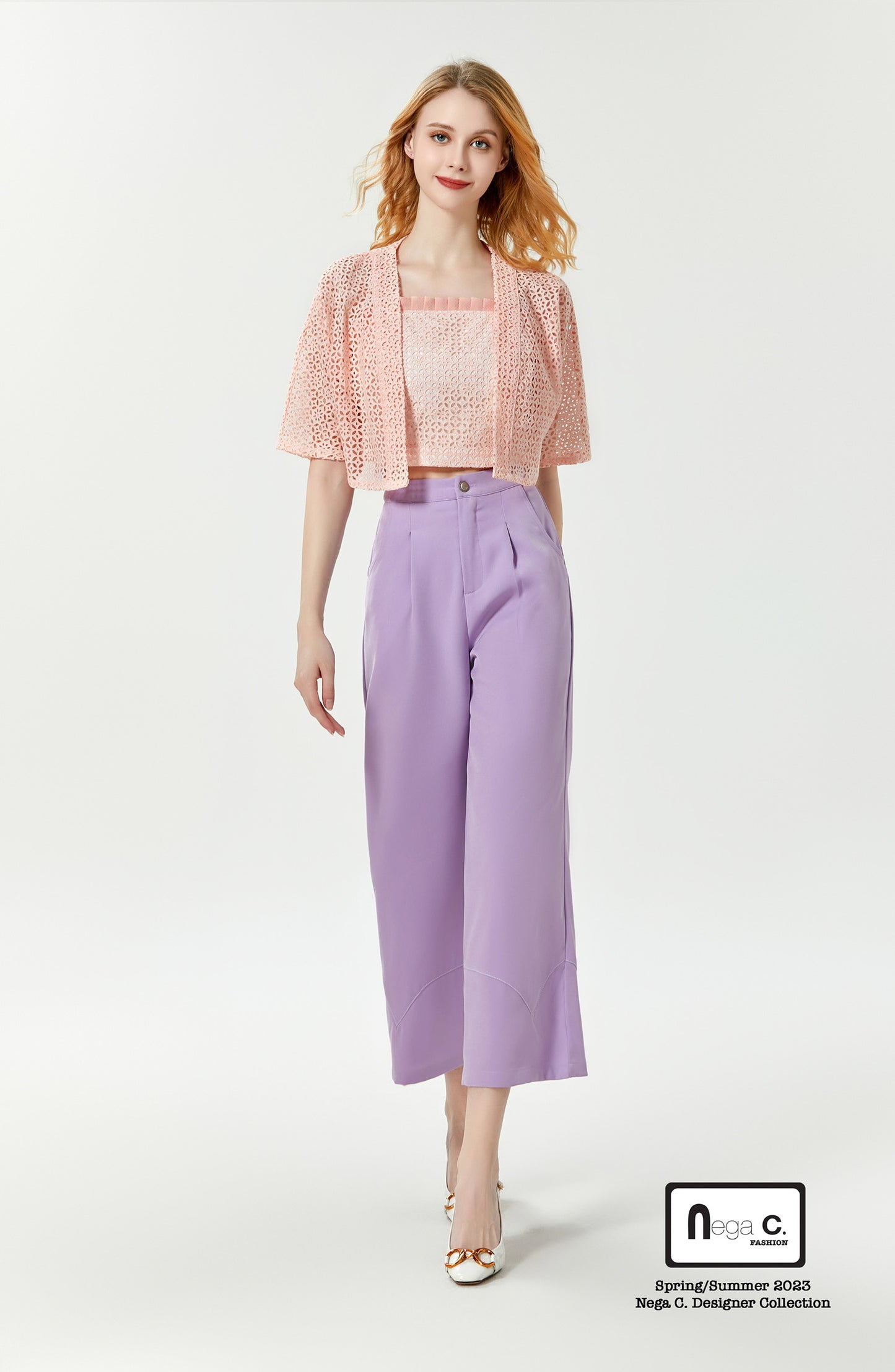 Nega C. Lace Camisole + Jacket Two-piece Set | สีชมพู | มีซับใน