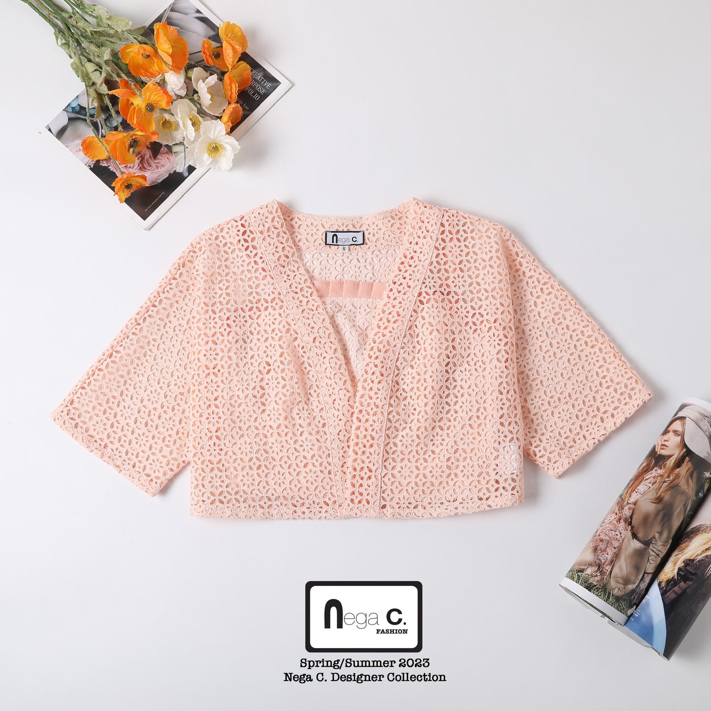 Nega C. Lace Camisole + Jacket Two-piece Set | สีชมพู | มีซับใน