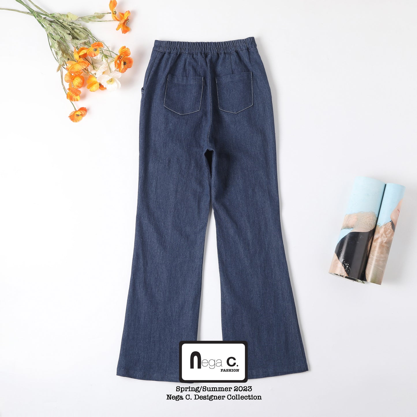 Nega C. 喇叭腳修腿牛仔褲| 淺藍色 |微彈