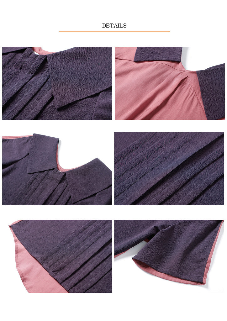 Nega C. Colorblock เสื้อเชิ้ตแขนสั้นคอย้อนกลับ | สีม่วง |