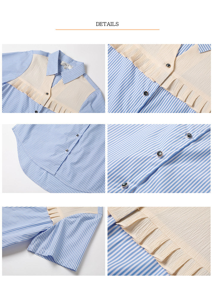 Nega C.เสื้อเชิ้ตคัลเลอร์บล็อคตัวยาว | ฟ้าอ่อน |
