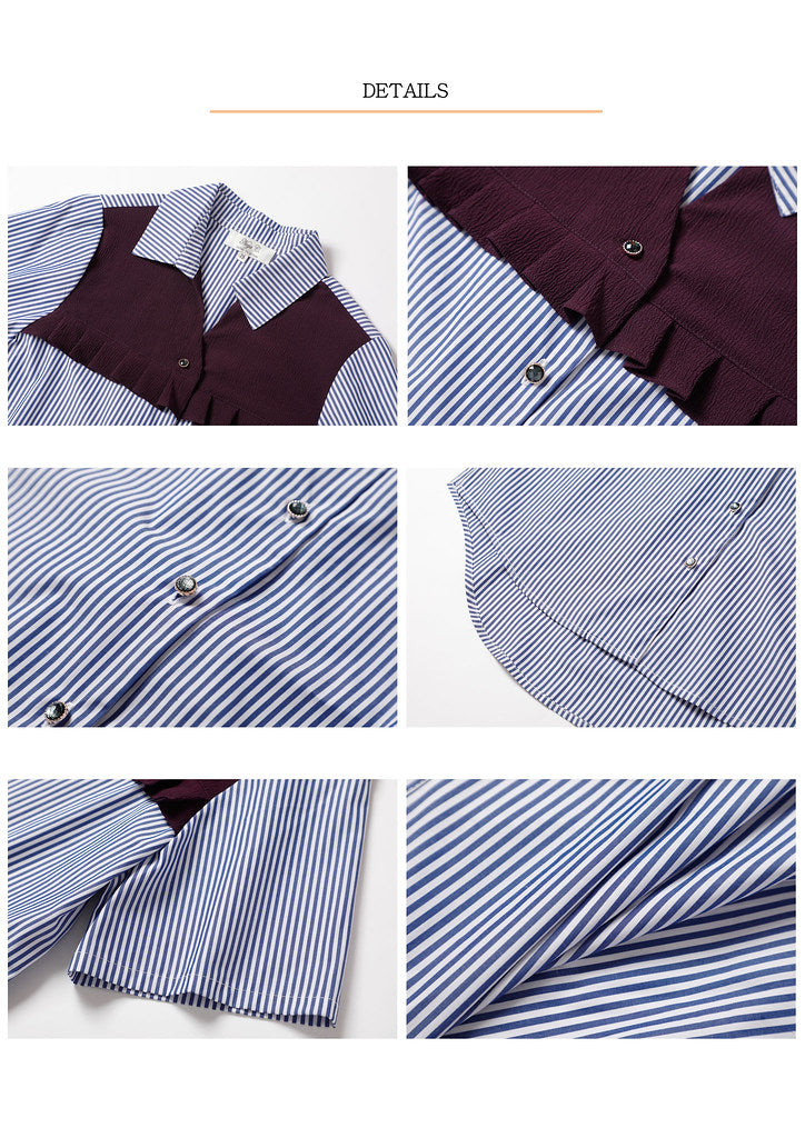 Nega C. เสื้อเชิ้ต Colorblock ลายทางยาว | น้ำเงินเข้ม |