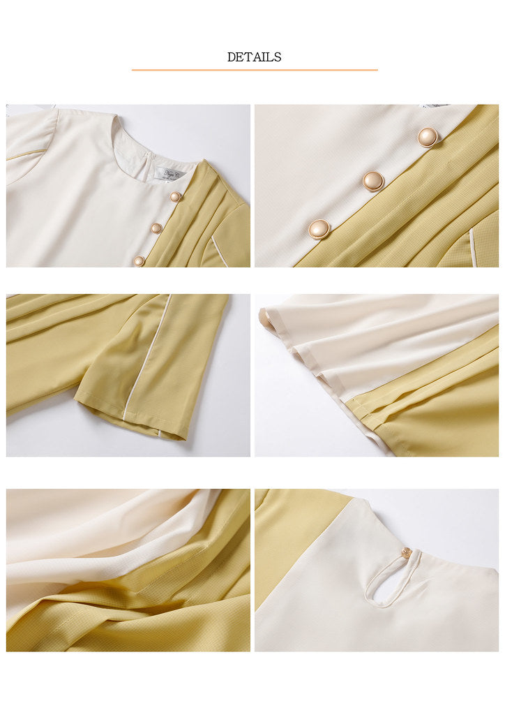 Nega C. เสื้อคอกลม Color Block Pleated |สีเหลือง|