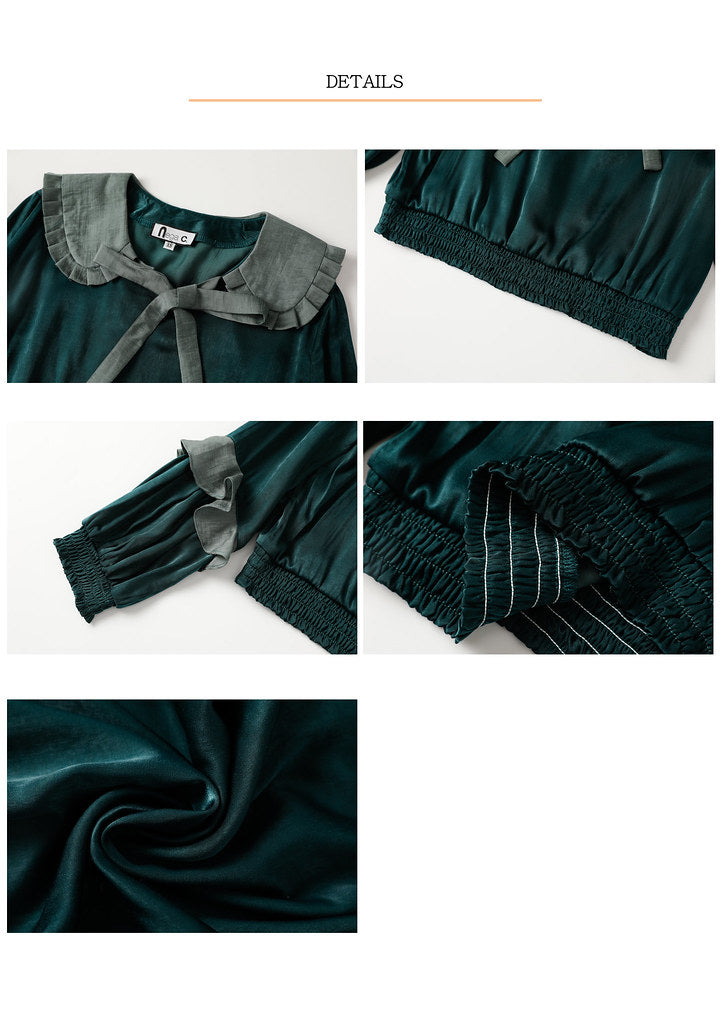 Nega C. เสื้อคอกลมพับกด | สีเขียว |