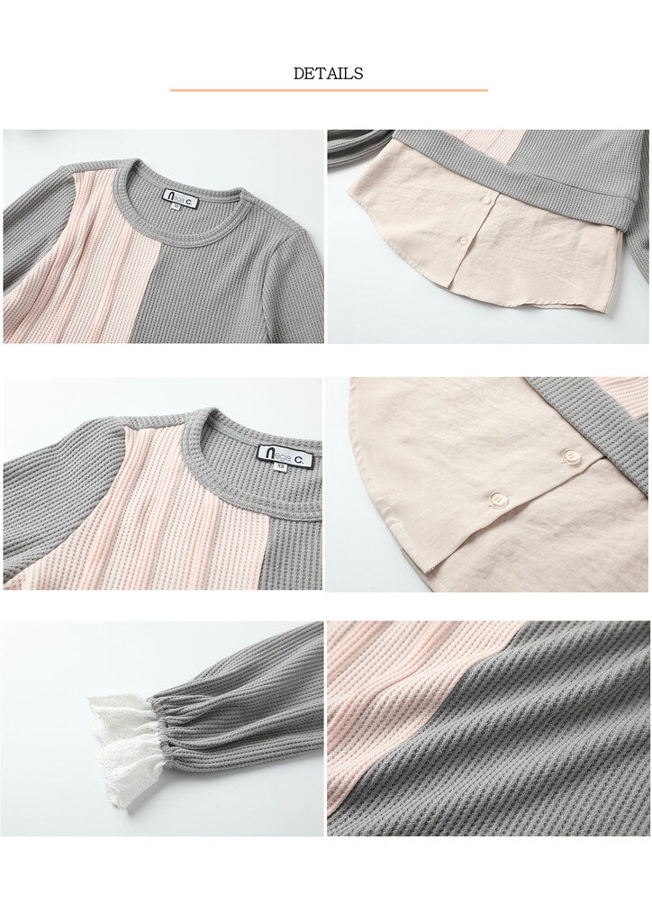 Nega C. เสื้อถักนิตติ้งแพทช์ | สีปกอ่อน | ยืดเล็กน้อย | ไม่มีซับใน