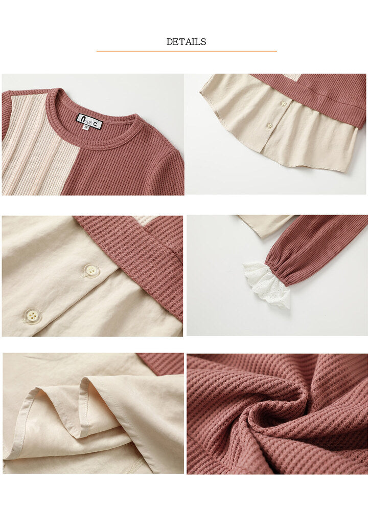 Nega C. เสื้อถักนิตติ้งแพทเทิร์น|สีชมพู|ยืดเล็กน้อย|ไม่มีซับใน