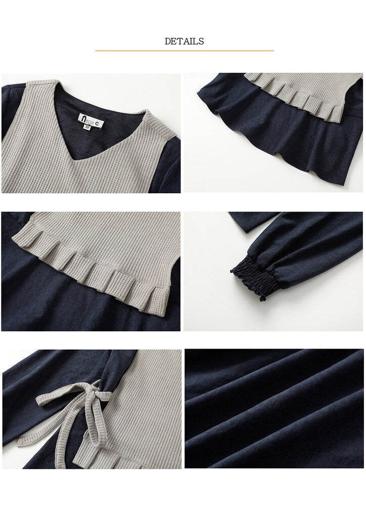 Nega C. เสื้อถักนิตติ้งแขนพัฟ | สีน้ำเงินเข้ม | ไม่มีซับใน