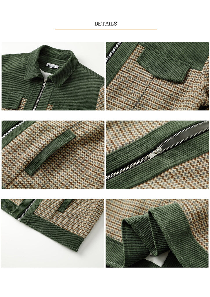 Nega C. Houndstooth เสื้อแจ็คเก็ตงานปะสไตล์วินเทจ | สีเขียว | มีซับใน