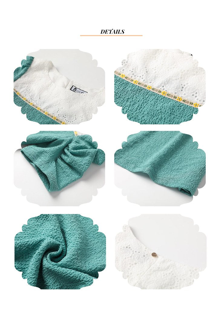 Nega C. 蕾絲拼布泡泡袖上衣|綠色|無裡襯