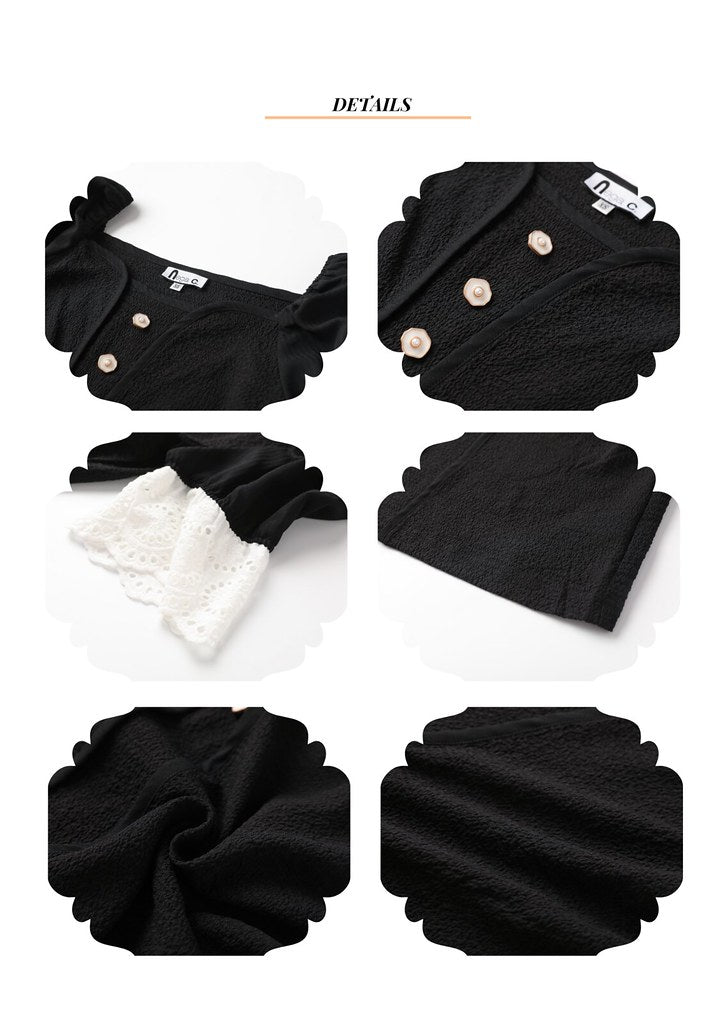 Nega C. เสื้อแขนพองคอ Sweetheart | สีดำ | ไม่มีซับใน