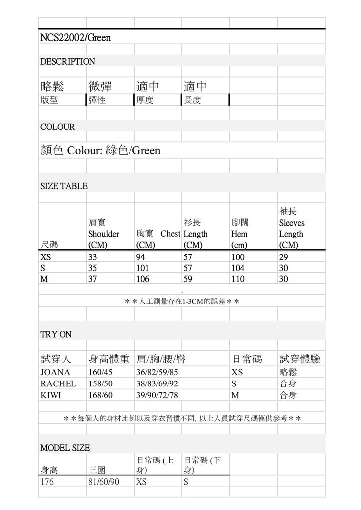 Nega C. 蕾絲拼布泡泡袖上衣|綠色|無裡襯