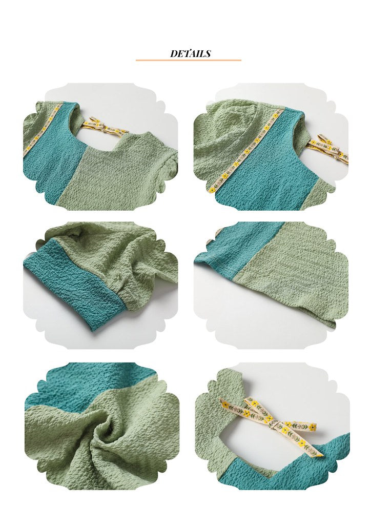 Nega C. 簡約風拼色圓領上衣|綠色|無裡襯