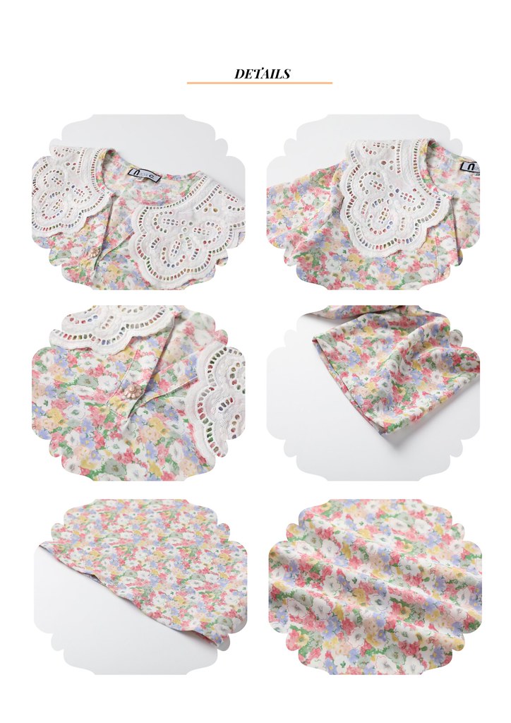 Nega C. เสื้อคอปกลูกไม้ลายดอกไม้เล็ก|ชมพู|ไม่มีซับใน