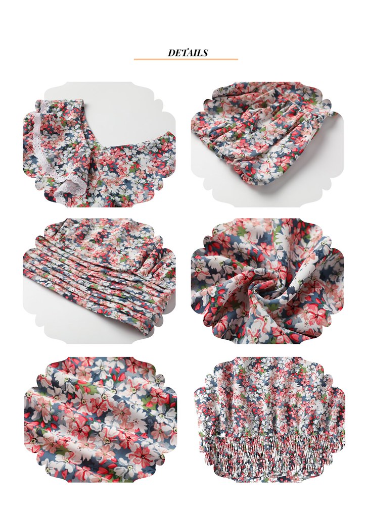 Nega C. เสื้อคอวีกระชับสัดส่วนเอวเล็กลายดอก | สีน้ำเงิน | ไม่มีซับใน