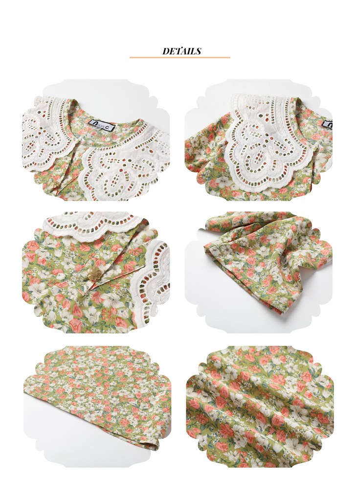 Nega C. เสื้อคอปกลูกไม้ลายดอกไม้เล็ก | เฉียงเหลือง | ไม่มีซับใน