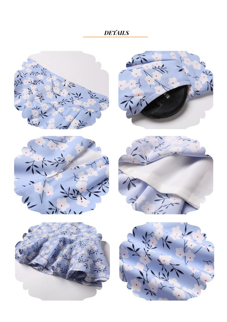 Nega C. 印花荷葉腳半截裙|淺藍色|有裡襯