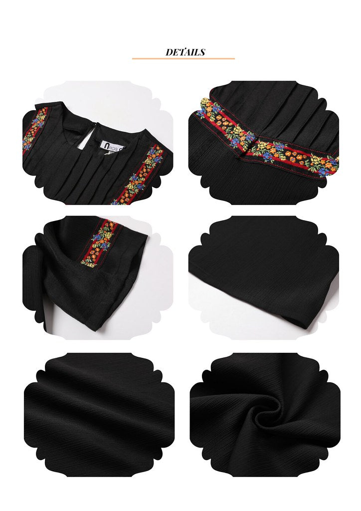 Nega C. เสื้อคอกลม Ethnic | สีดำ | ไม่มีซับใน