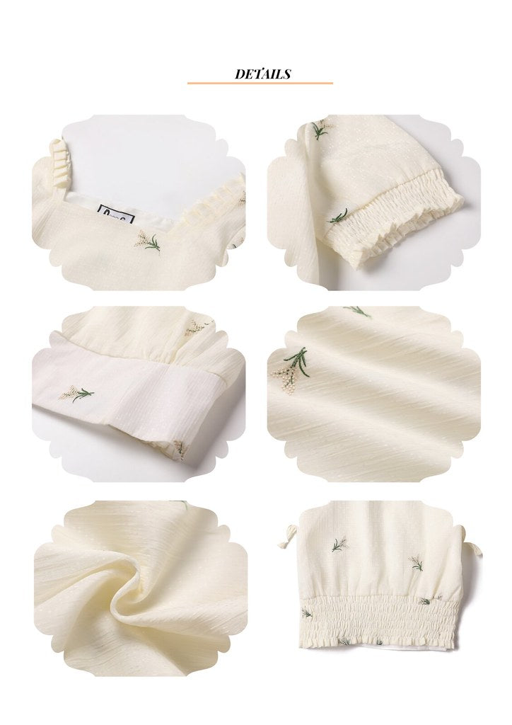 Nega C. เสื้อแขนสั้นทรงพัฟคอเหลี่ยม|สีแอปริคอท|มีซับใน