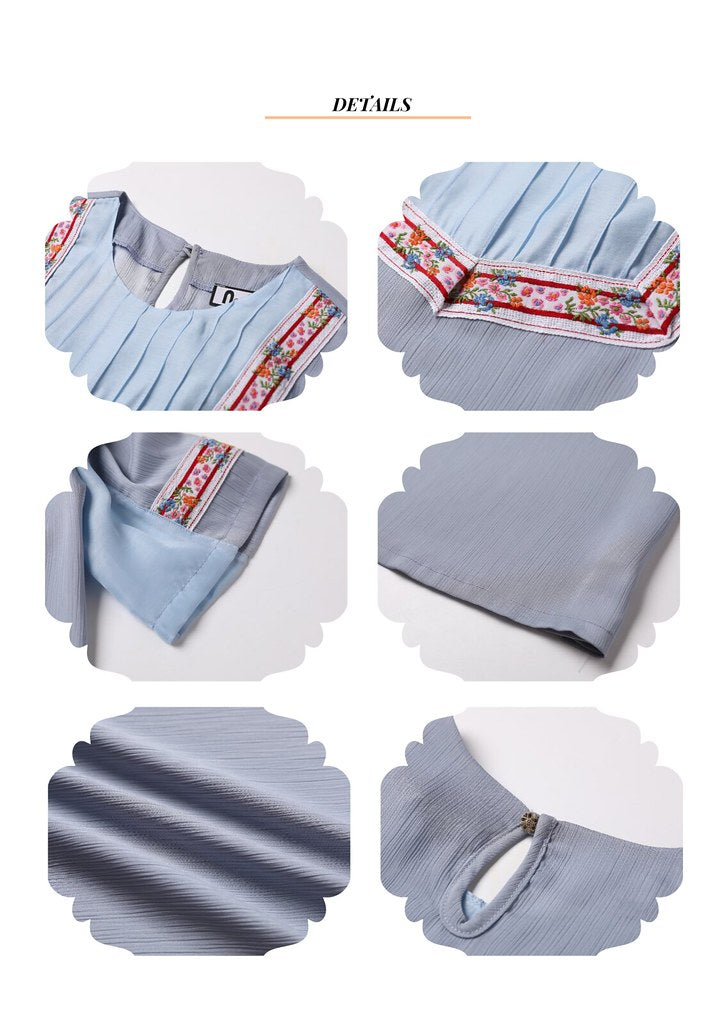 Nega C. 民族風圓領上衣|淺藍色|無裡襯