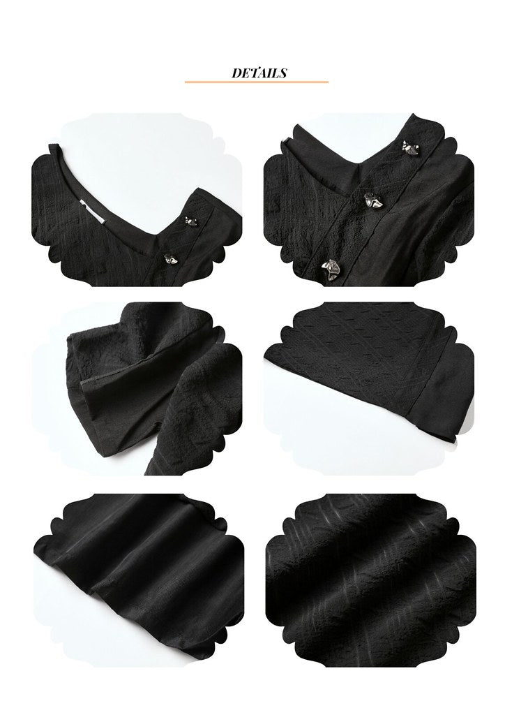 Nega C. เสื้อ Ruched คอไม่สมส่วน|สีดำ|มีซับในครึ่งตัว