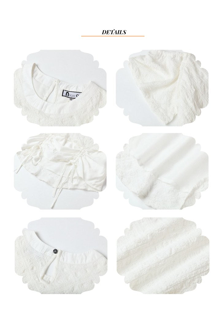 Nega C. เสื้อมีเชือกผูกปิดไหล่ปาดไหล่ | สีขาว | มีซับครึ่งตัว