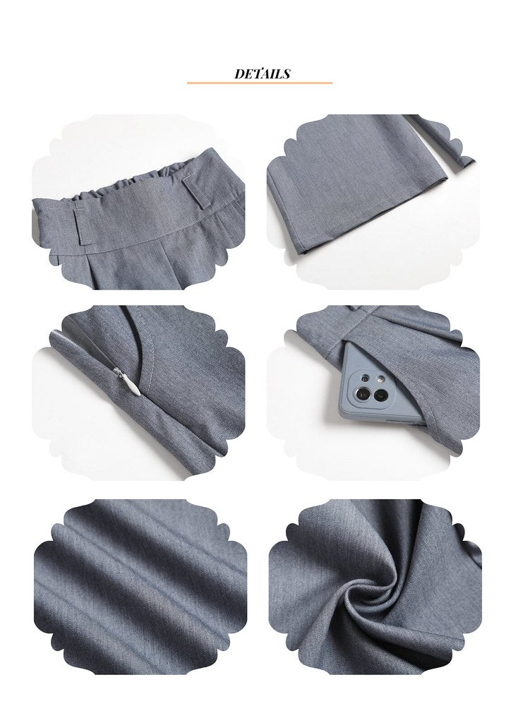 Nega C. 高腰闊腿紙袋褲|灰色|微彈