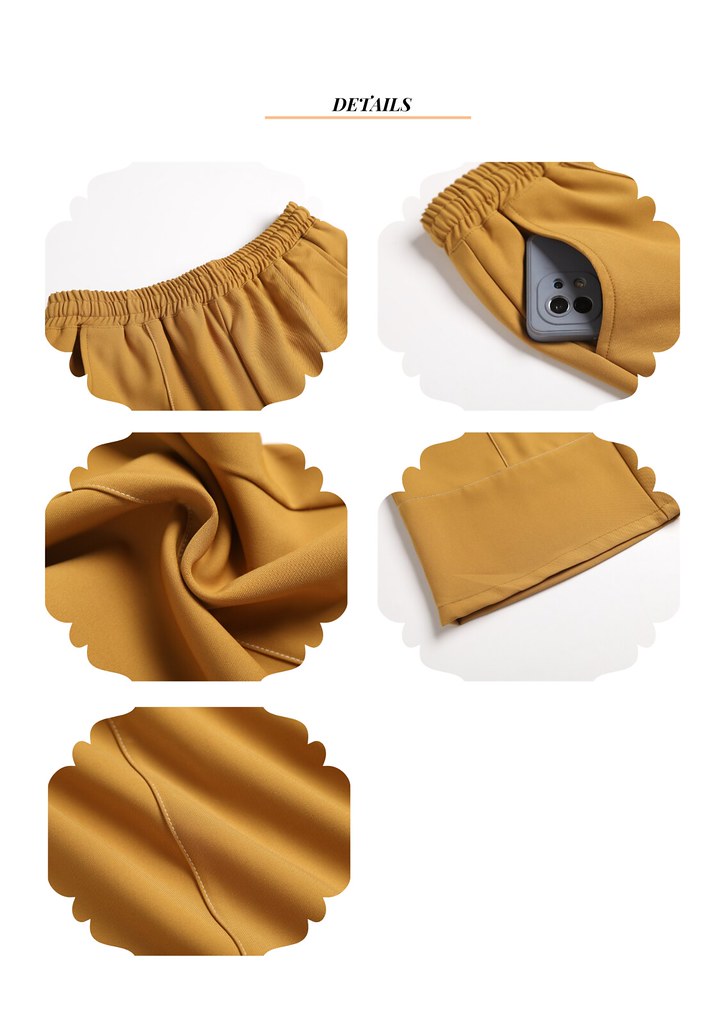 Nega C. 橡筋腰車線闊腿褲|羌黃色|橡筋腰|微彈|