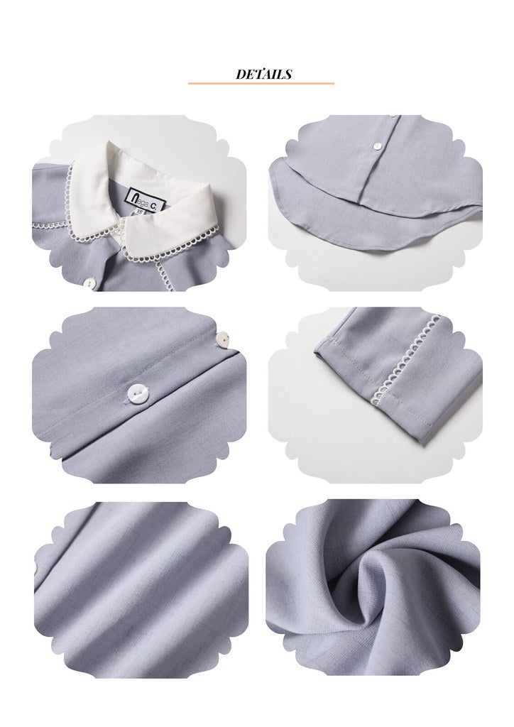 Nega C. เสื้อเชิ้ตคอกลมบล็อคสี | สีเทา | ผ้าไม่ยืด | ไม่มีซับใน