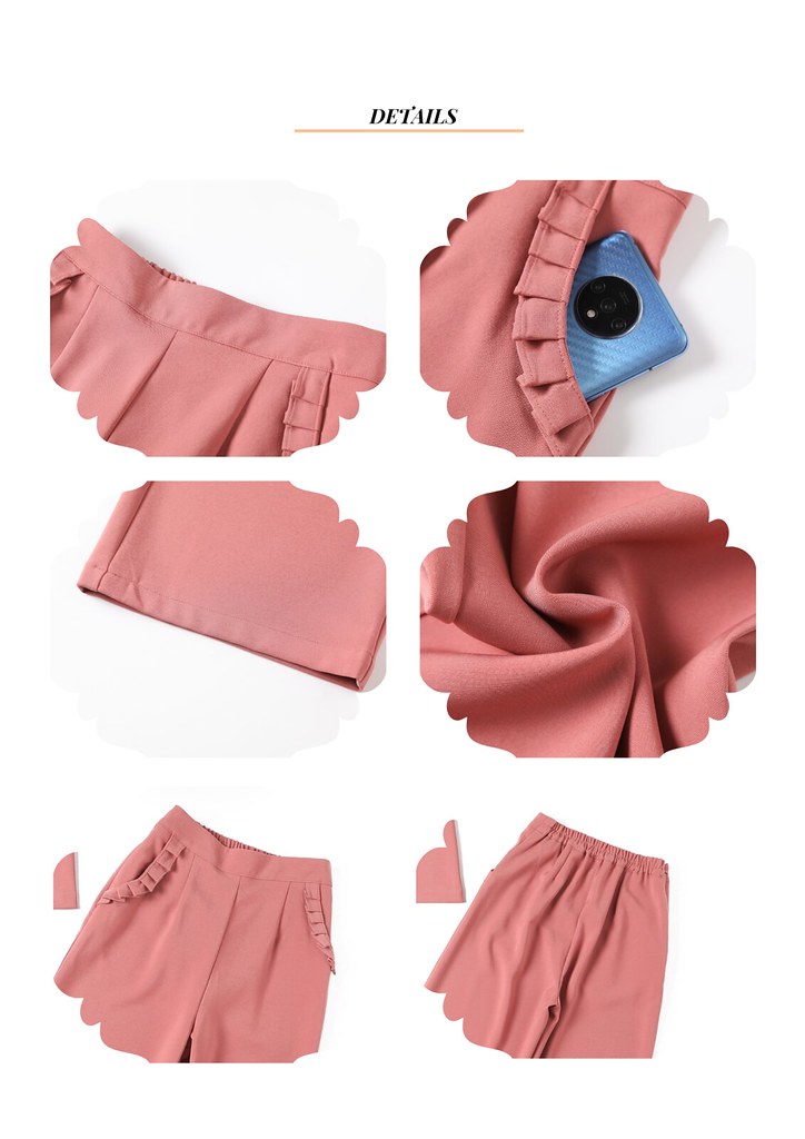 Nega C. Solid Ruffled Wide Fit Pants | สีชมพู | ไม่ยืด | ไม่มีซับใน