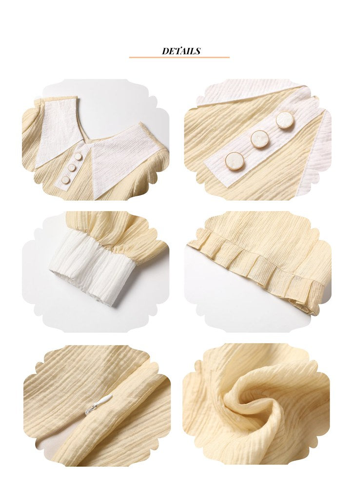 Nega C. Colorblock เสื้อจับจีบปกพีค | สีเหลือง | ผ้าไม่ยืด | มีซับใน