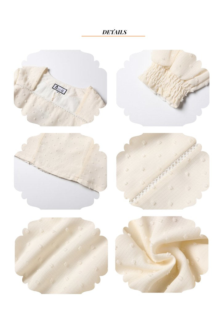 Nega C. เสื้อลูกไม้คอเหลี่ยมลายจุด|สีแอปริคอท|ผ้าไม่ยืด|มีซับใน