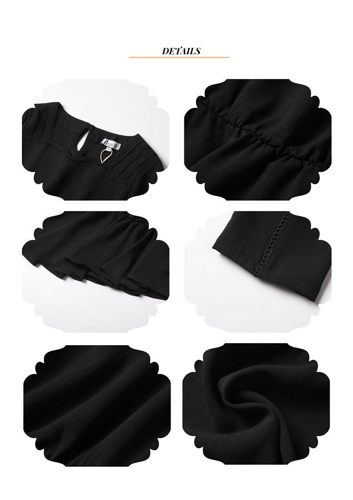 Nega C. เสื้อทูนิคระบายไม่สมมาตรคอ Sweetheart | สีดำ | ไม่ยืด | ไม่มีซับใน