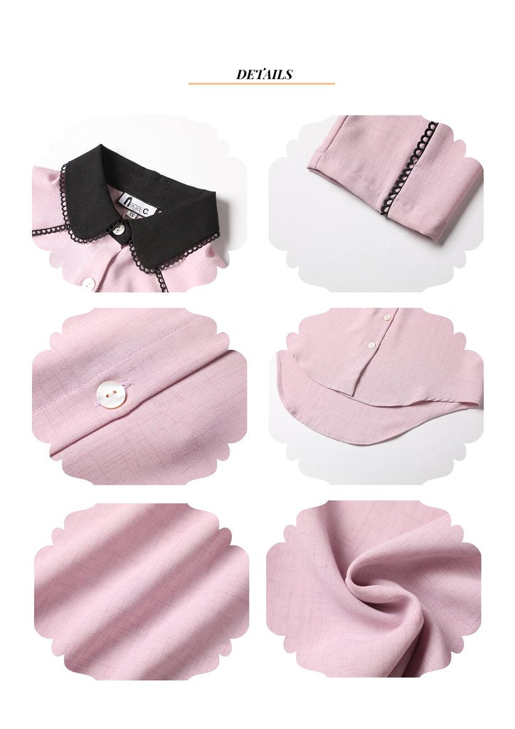 Nega C. เสื้อเชิ้ตคอกลมแขนยาว | ชมพู | ผ้าไม่ยืด | ไม่มีซับใน