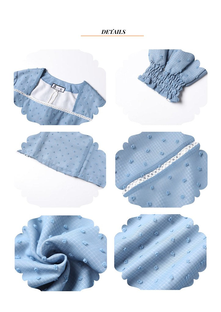 Nega C. เสื้อลูกไม้คอเหลี่ยมลายจุด | สีน้ำเงิน | ผ้าไม่ยืด | มีซับใน