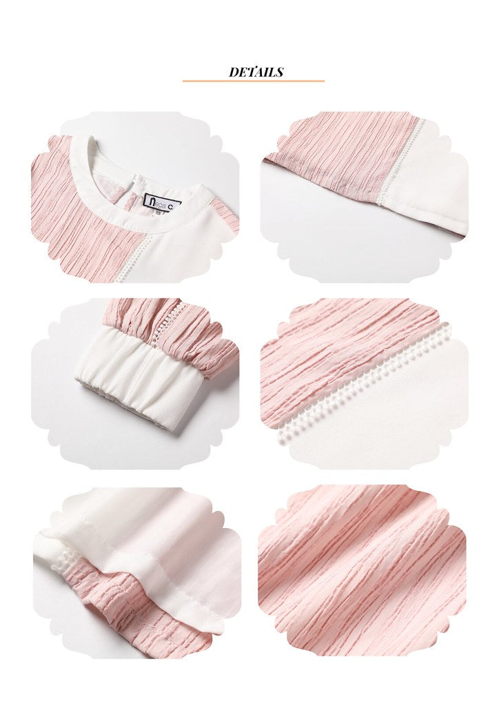 Nega C. เสื้อคอกลมบล็อคสี | สีชมพู | ยืดเล็กน้อย | ไม่มีซับใน