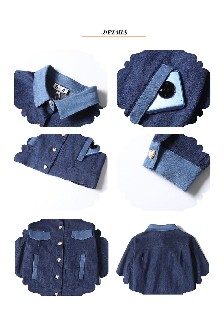 Nega C. เสื้อแจ็คเก็ตยีนส์ Color block|สีน้ำเงินเข้ม|ผ้ายืดไมโคร|ไม่มีซับใน